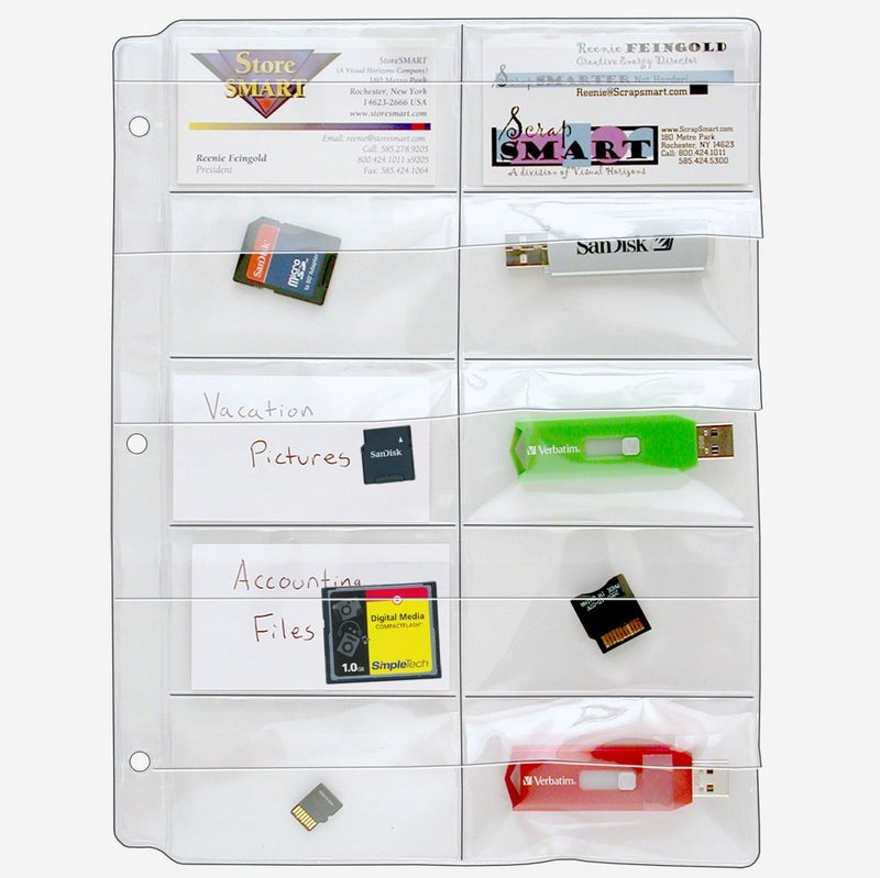 STORE SMART StoreSMARTÂ® - Plastic Pages - Memory (SD) Cards and Business Cards - with Flaps - for 3-Ring Binders - 10-Pack - VH308F-10 - Image 1